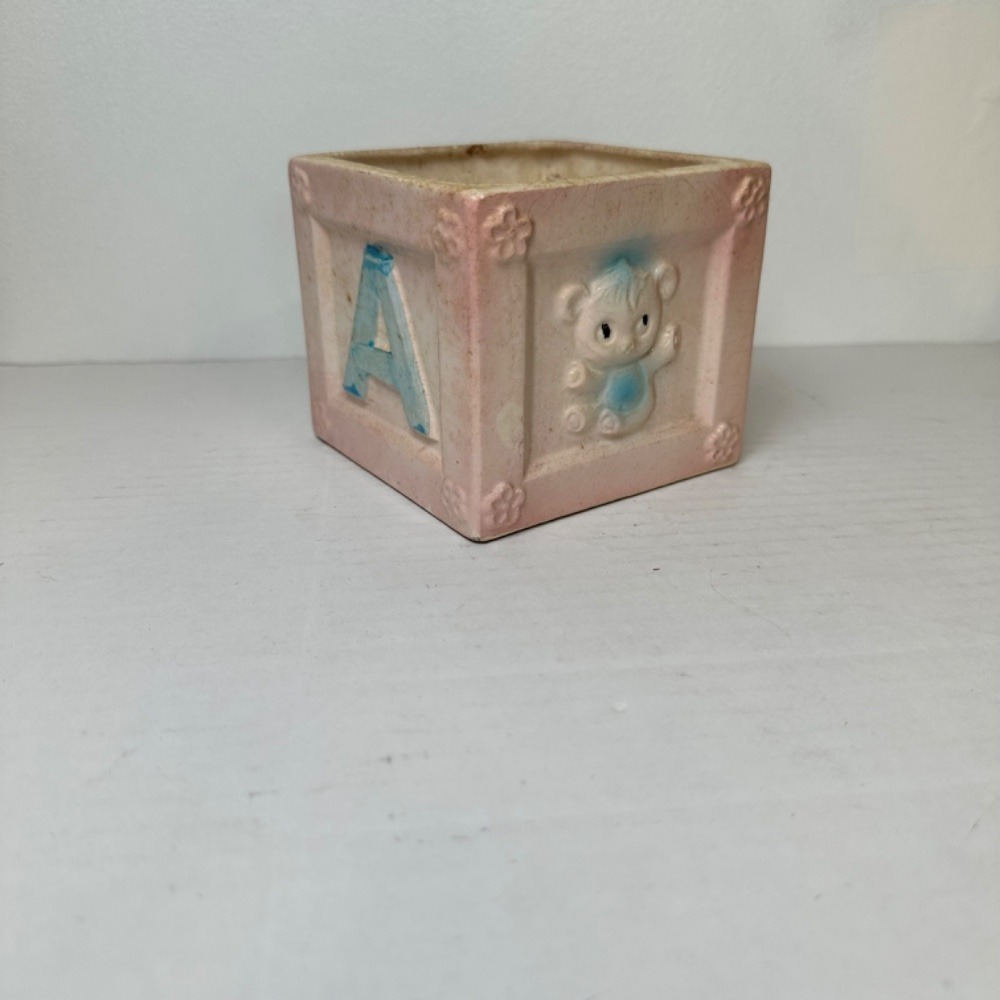 Vintage Japan Baby Block‎ Planter ABC Ceramic Nursery Decor Lamb Bear